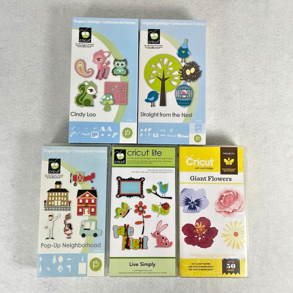 Cricut Cartridge Lot of 5: Neighborhood Flowers Animals Birds LIKELY LINKED